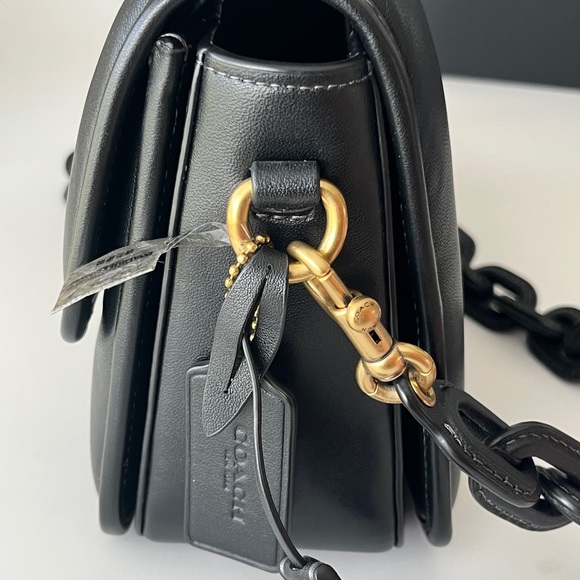 COACH Pillow Studio 25 Shoulder Bag With Quilting Black/ Gold with 2 Straps - Picture 3 of 15